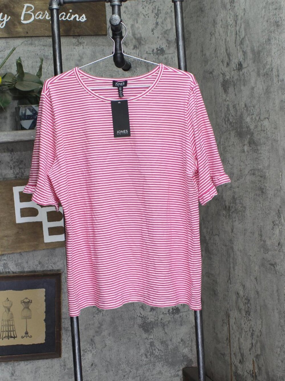 Jones New York White Jones York Elbow Ruffle Sleeve Crew Neck Top Nyc Sz XL